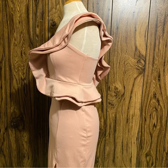 Nude One Shoulder Side Split Cocktail Party Bandage Dress - Picture 3 of 10